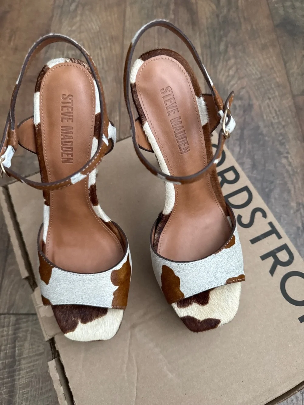 Cologne Cow Print Calf Hair Platform Dress Sandals